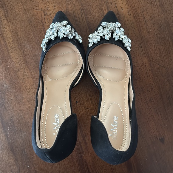 Bella Marie Black Vegan Faux Suede Stiletto Heels with Crystal Details Size 10 - Picture 8 of 8